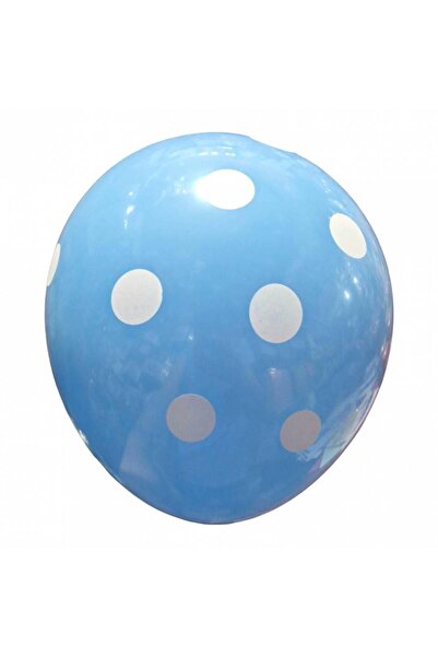 OEM Set 5 baloane latex, 35 cm, albastru deschis cu buline albe