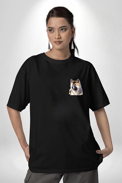 Angemiel Akita Inu Love Dog Black Oversize Women's Men's Front Minimal Printed T-Shirt