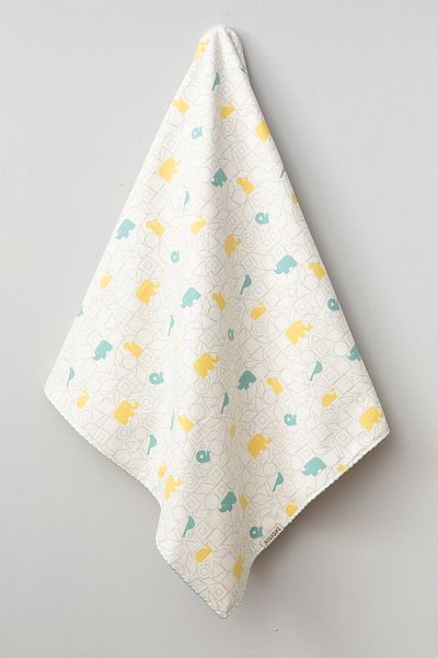 Bebitof Cute Elephant and Rhino Patterned 90X90 cm Organic Double Layer Flannel Baby Blanket