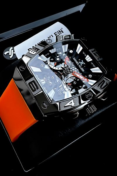 Daniel Klein Exclusive Rectangle Men Wristwatch Waterproof Orange Silicone Cord Gift Wristband Dke2139C7