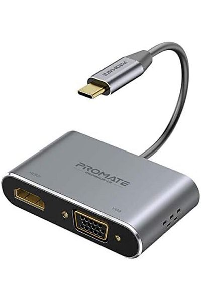 Promate USB-C Display Adapter, Premium 2-In-1 USB-C™ to 1080 60Hz VGA and 4K 30Hz HDMI Adapter wit