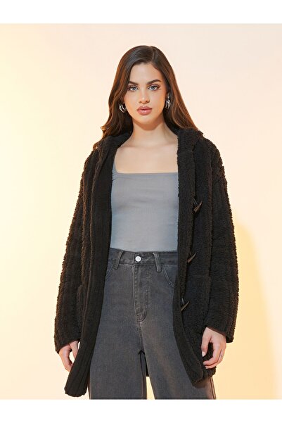 Styli Furry Hooded Coat with Slip Pocket