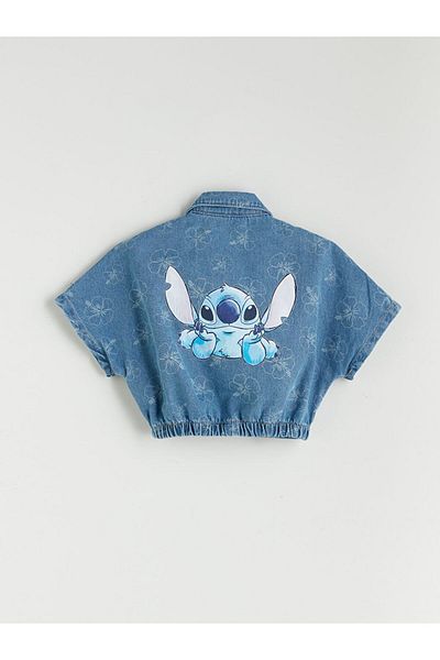 LC Waikiki Indigo Stitch Printed Crop Girl's Jean Shirt