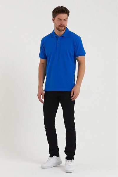 DAKSEL Tricou de bază pentru bărbați, cu mânecă scurtă, albastru, cu gât polo