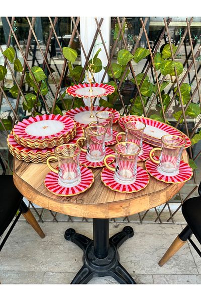 GÜRCÜGLASS Pink Butterfly 28 Pcs with Handle