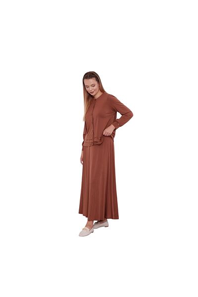 Levidor Coffee Button Closure Skirt Set