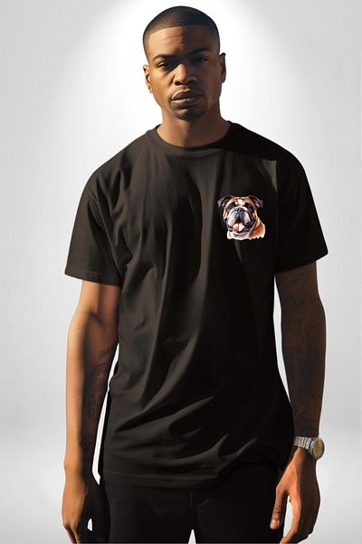 Angemiel Legendary Bulldog Dog Friendly Black Oversize Women's Men's Front Minimal Printed T-Shirt