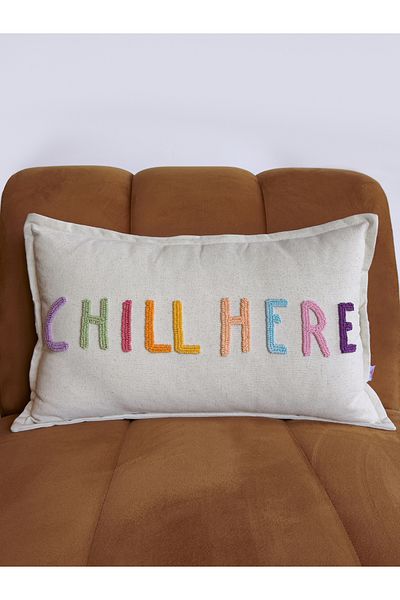 Galia Tasarım Chill Here - Ορθογώνιο Μότο Πλυμένο Λινό Παπλωματοθήκη - Πολύχρωμο