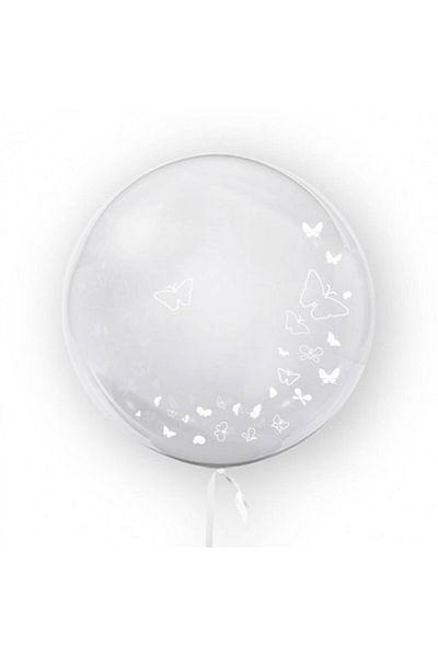 OEM Transparent balloon printed on both sides, 45 cm, butterfly design, white