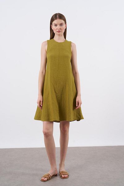 Telablanka Raw Linen Dress_ Oil Green