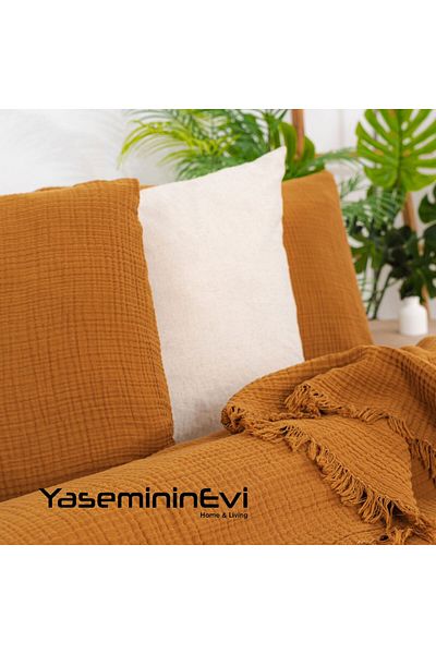YASEMİNİNEVİ 4-Layer Multi Muslin Bedding Cover Pique (260 X 240cm + 50X70Cm Pillow Cover 2 Pcs)