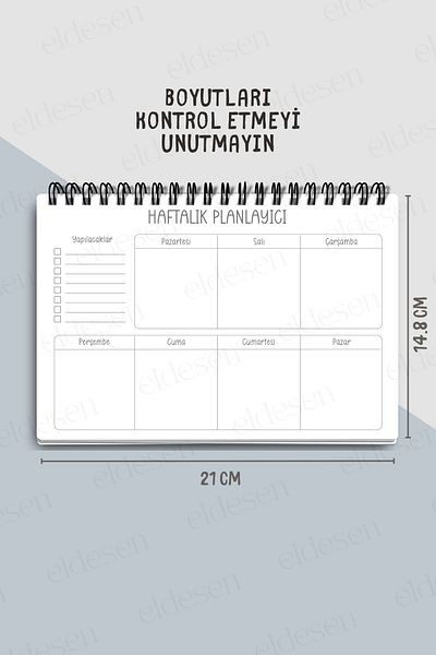 Eldesen Tasarım Weekly Planner A5 Notebook with Flexible Cardboard Cover, 52 Week, 1 Year Weekly Planner