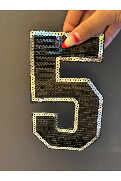 Gönülden Tasarım APLIKAȚIE DE CUSUT ARMĂ NUMĂR 5 CU PAYETE CARE SE ADES PE FIER DE FIER 18X10 CM