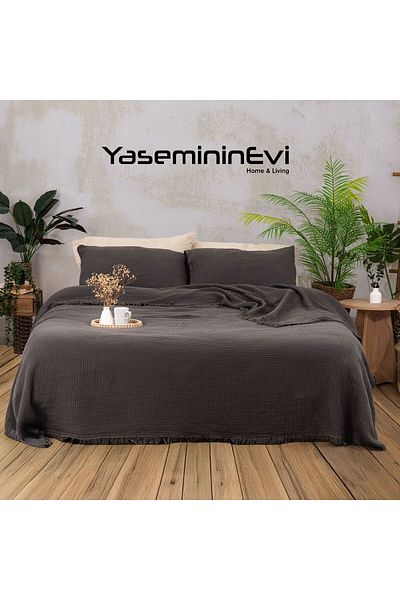 YASEMİNİNEVİ 4-Layer Multi Muslin Bedding Cover Pique (240X240 cm + 50X70Cm Pillow Cover 2 Pcs)