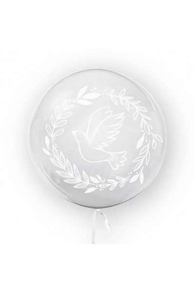 OEM Transparent balloon with white dove print, 45 cm
