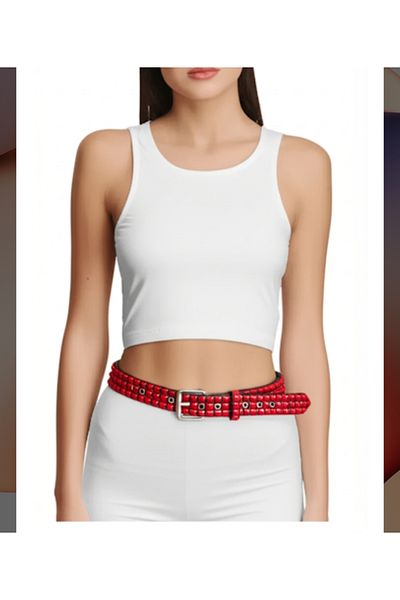 targay Pyramid Studded Gothic Punk Metallica Style Belt Red