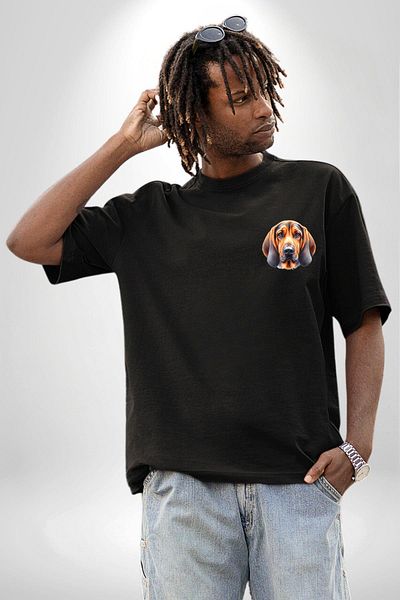 Angemiel Search Rescue Bloodhound Dog Black Oversize Women Men Front Minimal Printed T-Shirt