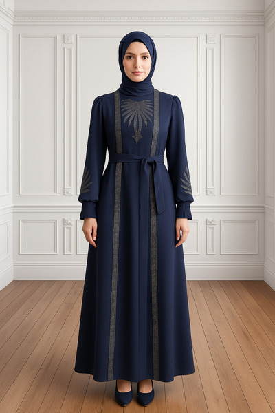 Ayşe Melek Tesettür Abiye Yelekli Krep İkili Takım