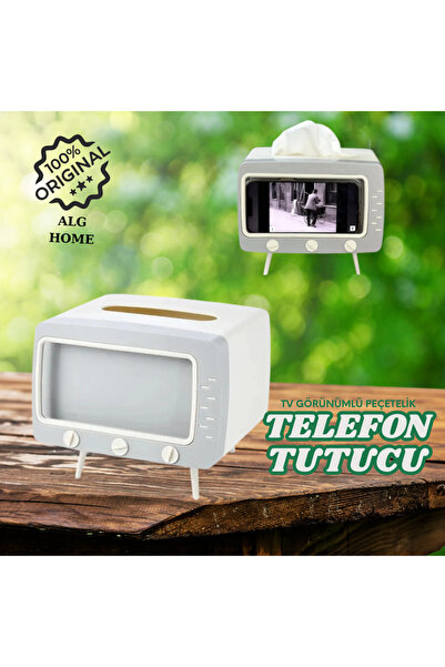 Alg Home Tv Görünümlü Peçetelik Telefon Tutucu Peçetelik Masaüstü Peçetelik D...
