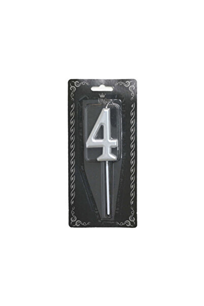 KUT FLY 3 قطع شموع على شكل أرقام رقم 4 فضية اللون