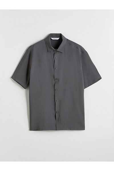 LC Waikiki Anthracite Regular Fit Short Sleeve Dobby Men's Shirt