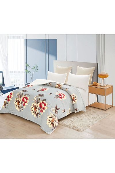 FIONNA.RO Cocolino Blanket With Fur - Grey With Flowers