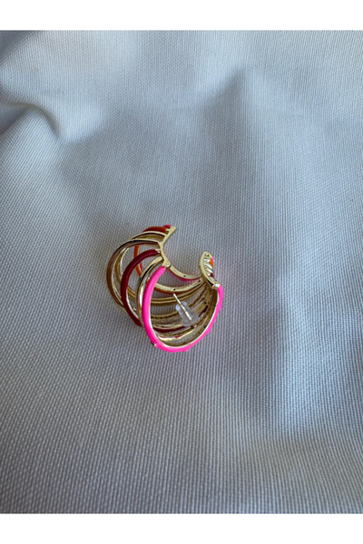 bijuxbymrv Özel Seri Taşlı Kırmızı Pembe Turuncu Küpe Earcuff