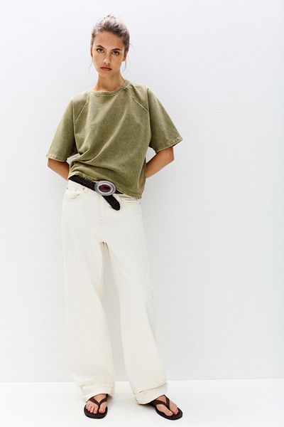 Pull & Bear Straight baggy jeans with turn-up hems