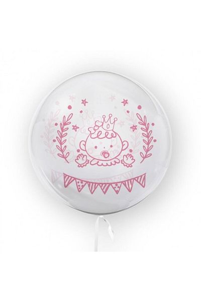 OEM Transparent balloon printed double-sided, 45 cm, baptism decor, baby girl, pink