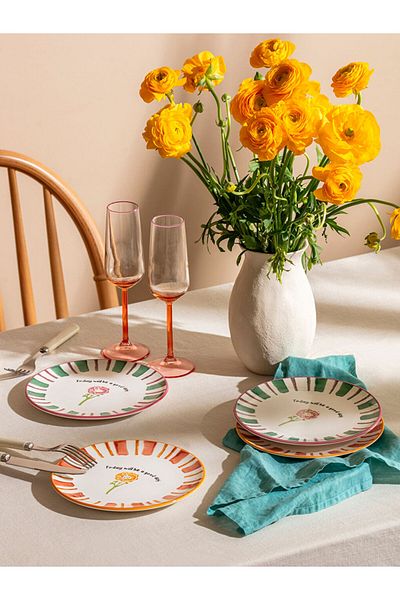 LC Waikiki Mixed Printed Ceramic Cake Plate Set of 4 21 cm