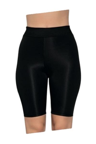 pamuklu Colanți scurți cu talie înaltă, fitness/casual, negri, mărimea S