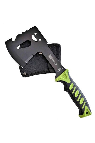 dalimag Multifunctional Steel Camping Axe, Green Handle, Black Sheath, 28 cm