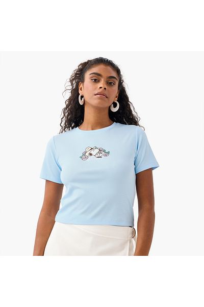 SP Characters Snoopy Print Crew Neck Crop T-shirt