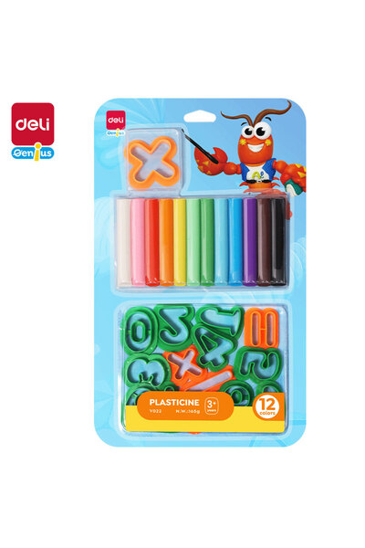 Deli EY022 بلاستيسين، 12 لونًا، 165 جم، مع 15 قالبًا - للنمذجة الإبداعية ومرح...