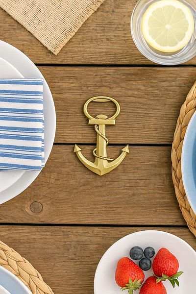 Arma House Metal Bottle Opener with Sea Anchor Figure & Gold Color Decorative Opener