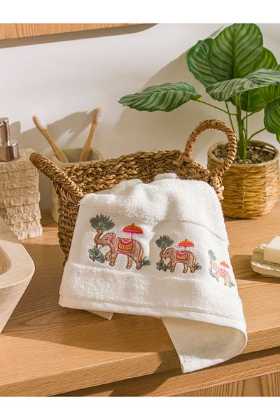LC Waikiki Ecru Elephant Embroidered Cotton Face Towel 50X80 cm