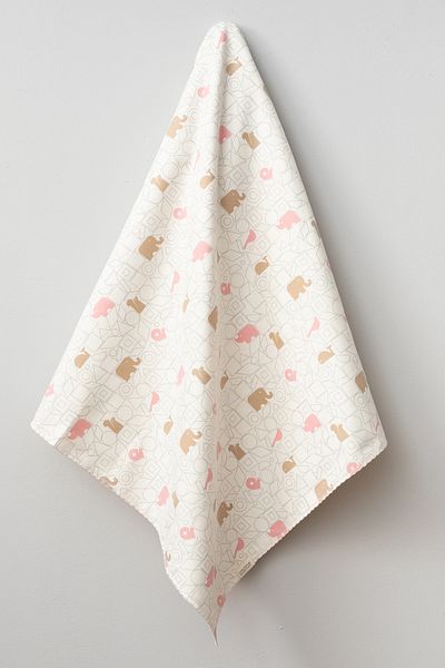 Bebitof Cute Elephant and Rhino Patterned 90X90 cm Organic Double Layer Flannel Baby Blanket