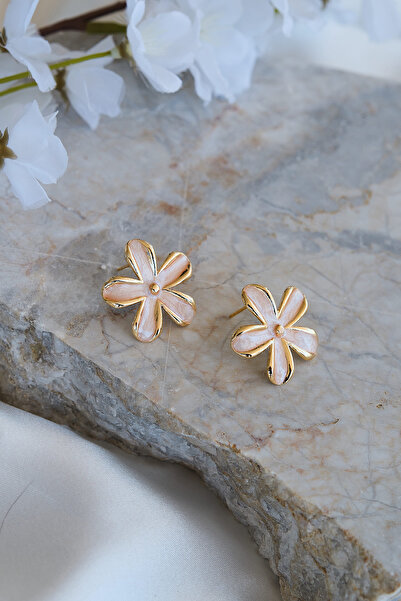 AURRARİ Ve Beyaz Mineli Papatya Küpe