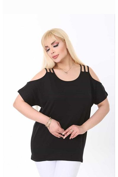 BİrHoşButik Plus Size Full Lycra Imported Viscosa Fabric Sweat-Free Sweat-Free Circle Neck Bat-Sleeve T-Shirt