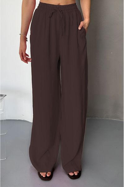adba style 4026 Modal Woven Elastic Waist Palazzo Women's Trousers