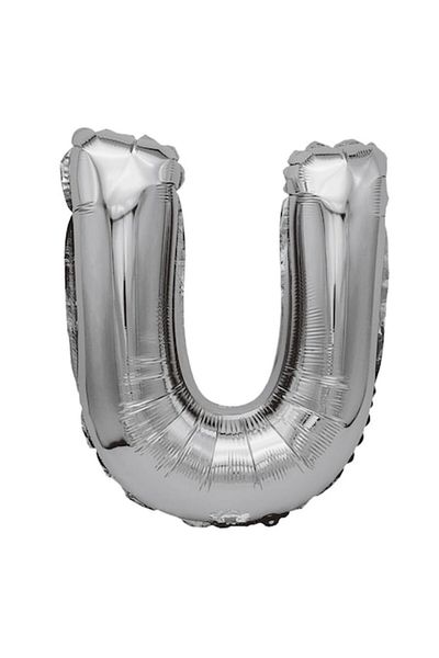Balon din folie metalizată argintie, Mirific Party, Litera U, 80 cm, Silver
