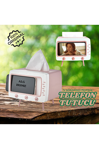 Alg Home Tv Görünümlü Peçetelik Telefon Tutucu Peçetelik Masaüstü Peçetelik Dekoratif Peçetelik Retro Peçete