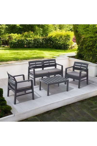 Progarden Set mobilier de grădină/terasă, JAVA, 4 piese, polipropilenă, canapea 2 locuri, 2 scaune, masă, perne
