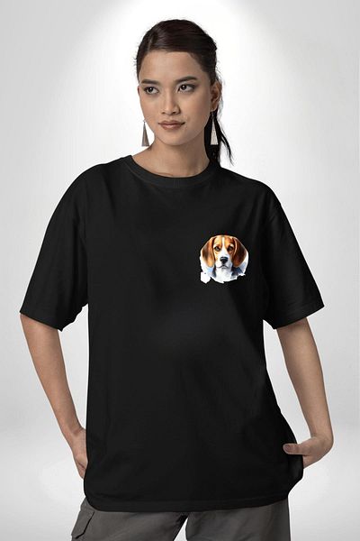 Angemiel Beagle Clever Cute Small Breed Dog Black Oversize Women Men Front Minimal Printed T-Shirt