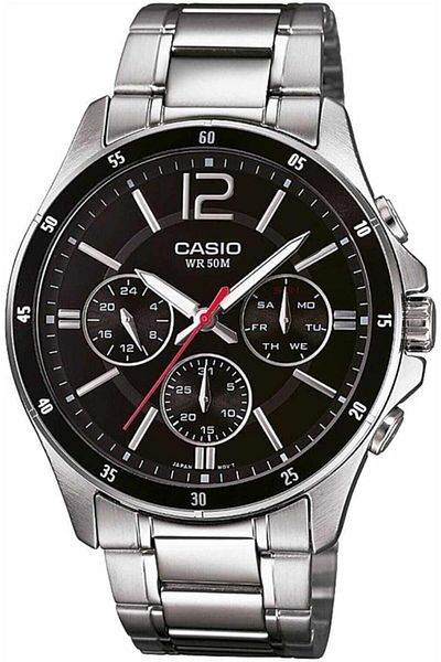 Casio Men's Watch - MTP-1374D-1AVDF Black Dial, Silver Band