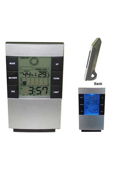 dalimag Ceas Pentru Birou cu 12 sau 24 de Ore, Alarma, Calendar, Termometru, Higrometru, Alb