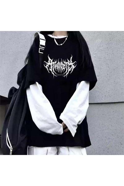 Karakedi Harajuku Gothic Atrocity Λευκό μανίκι Unisex T-shirt