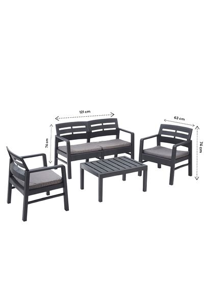 Progarden Set mobilier de grădină/terasă, JAVA, 4 piese, polipropilenă, canapea 2 locuri, 2 scaune, masă, perne