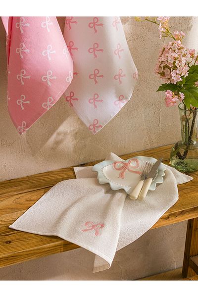 LC Waikiki Pink Bow Embroidered Drying Cloth Set of 3 40X50 cm