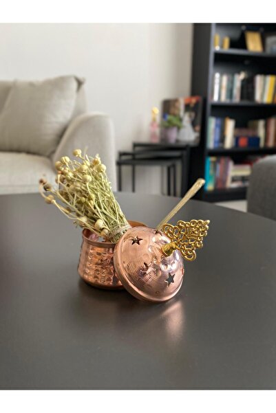 Layla Copper Klasik Çekiç Darbeli Desenli Bakır Tütsülük Üzerlik Otu Hediyeli